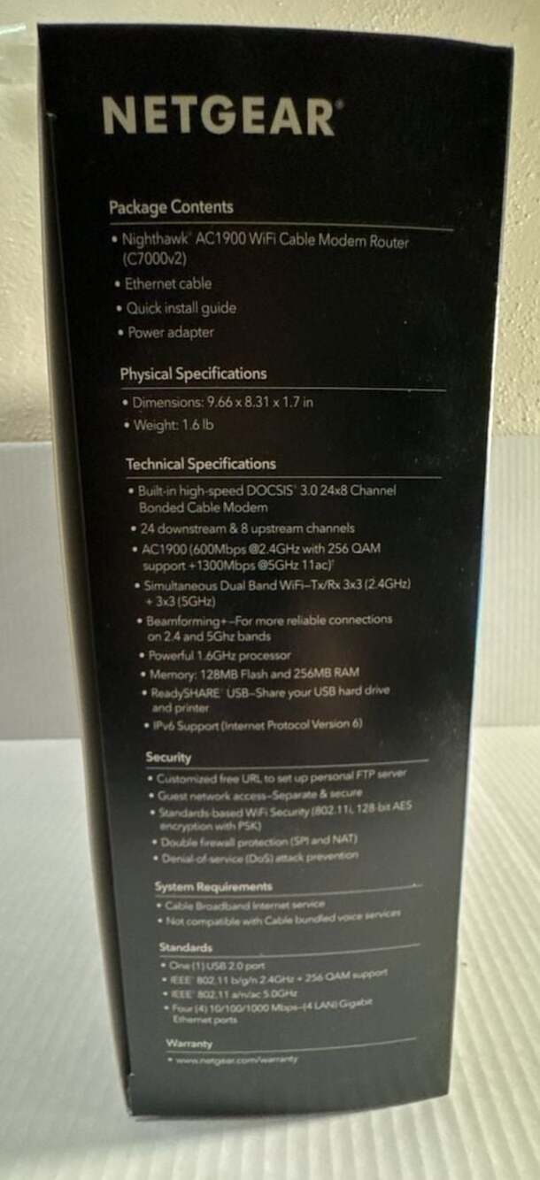 Netgear Nighthawk AC1900 WiFi Cable Modem Router (Model C7000v2) - Picture 13 of 15